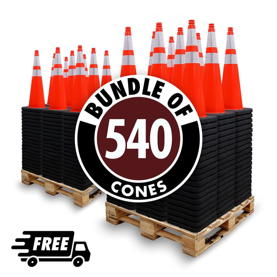 2 Pallet Bundle - 28" Slim Line Orange Traffic Cone with Gorilla Grip Handle - Black Base, 10 lbs