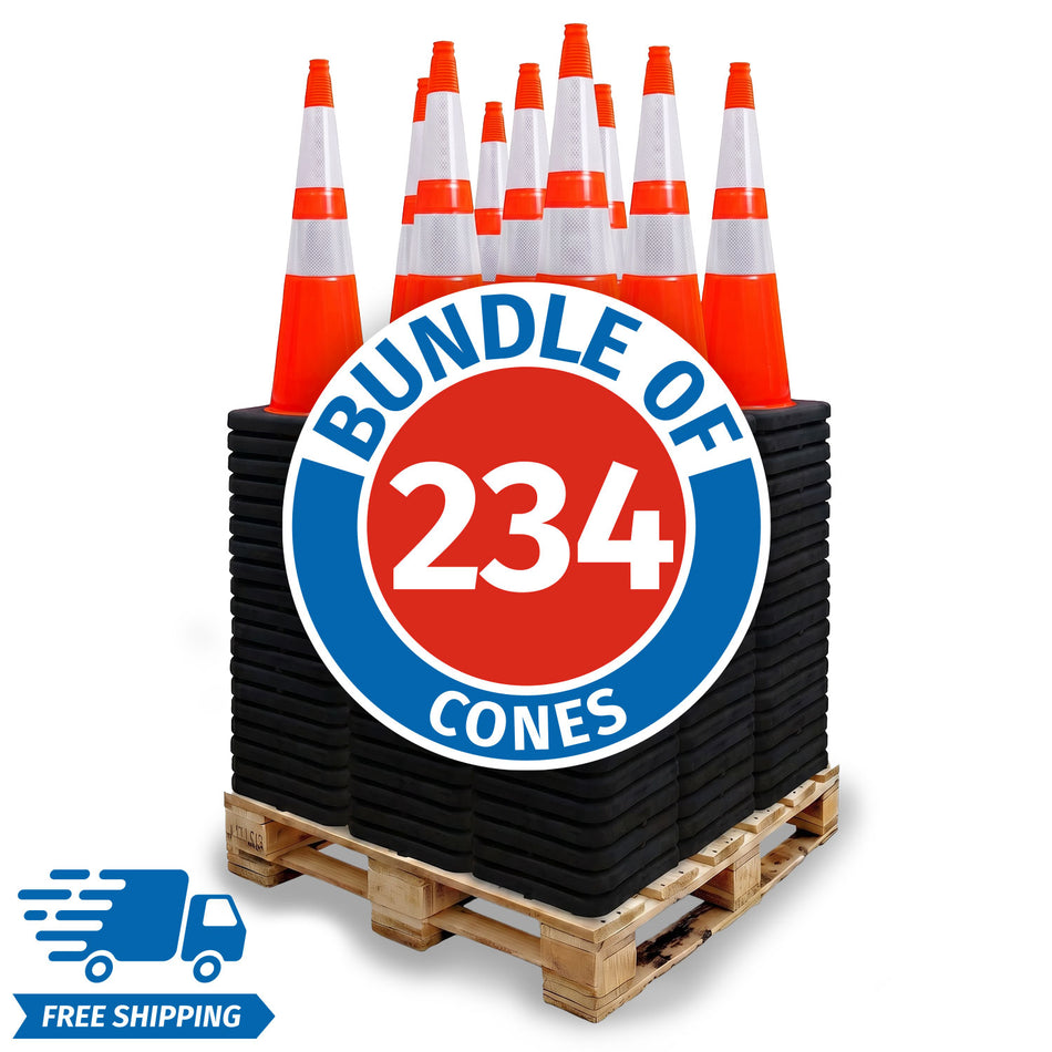 Pallet Bundle - 36" Orange Traffic Cone - Black Base, 10 lbs